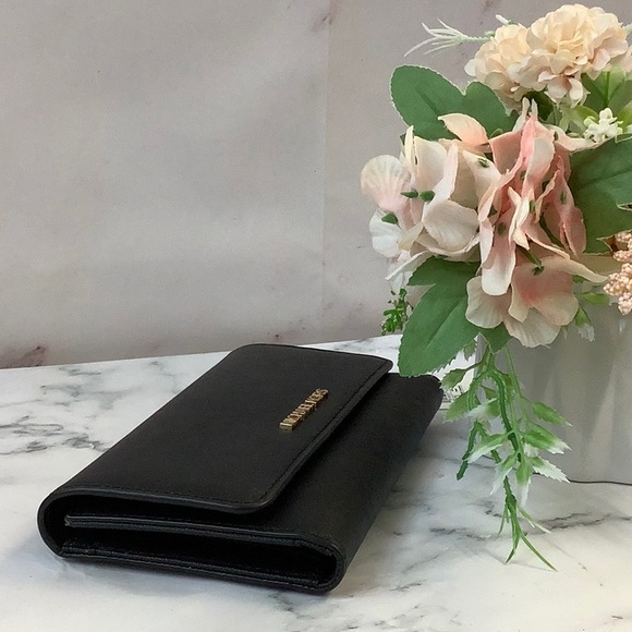 Michael Kors Jet Set Travel Large Trifold Leather Wallet Black - Picture 4 of 4